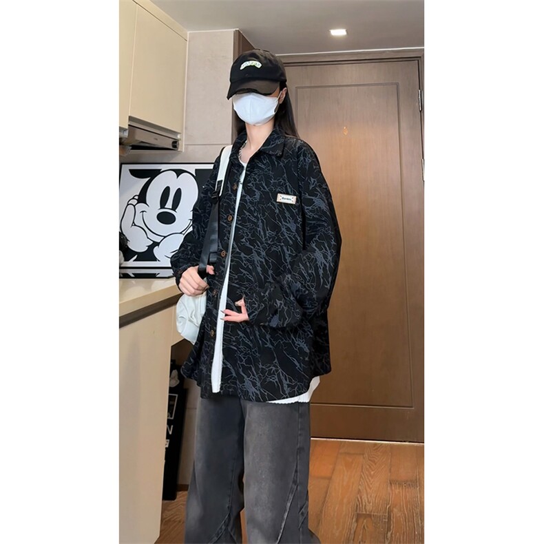 现货10059-P40 控68 百搭闪电裂纹衬衫男秋季新港宽松灯芯绒长袖图片