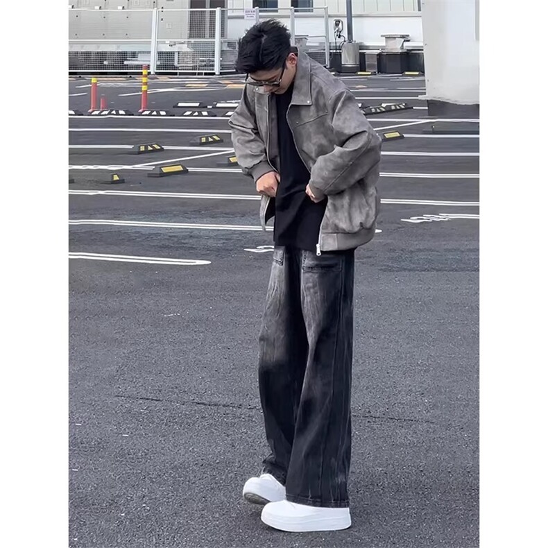 春季美式高街vibe微喇牛仔裤男女显瘦直筒裤加长弯刀裤L5799-P45,男装牛仔裤,星座1008