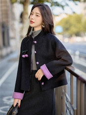 双面羊绒短款外套女秋冬新款时尚撞色高级感小个子新中式毛呢大衣，女装毛呢外套，众宇琦