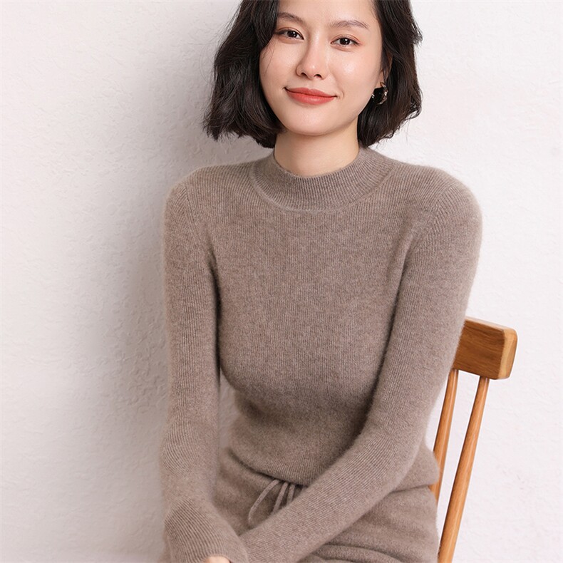 秋冬新款半高领山羊绒衫女打底衫简约套头毛衣,女装羊绒衫,五色羊羊绒