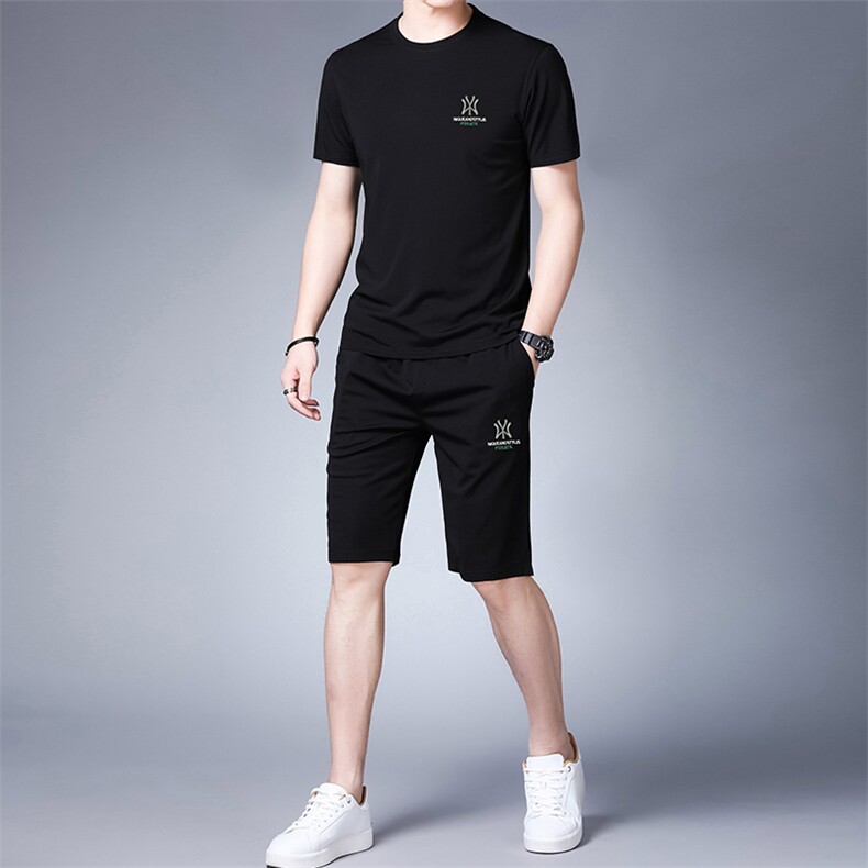 夏季冰丝短袖T恤男速干三件套装中老年薄款中年爸爸休闲运动套装,男装休闲套装,电商B212（原钱塘6029）