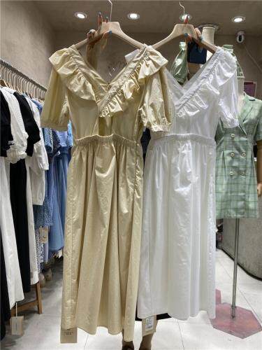 现货!韩系甜美荷叶边后背镂空连衣裙，女装连衣裙，FUXINXIN 福歆歆