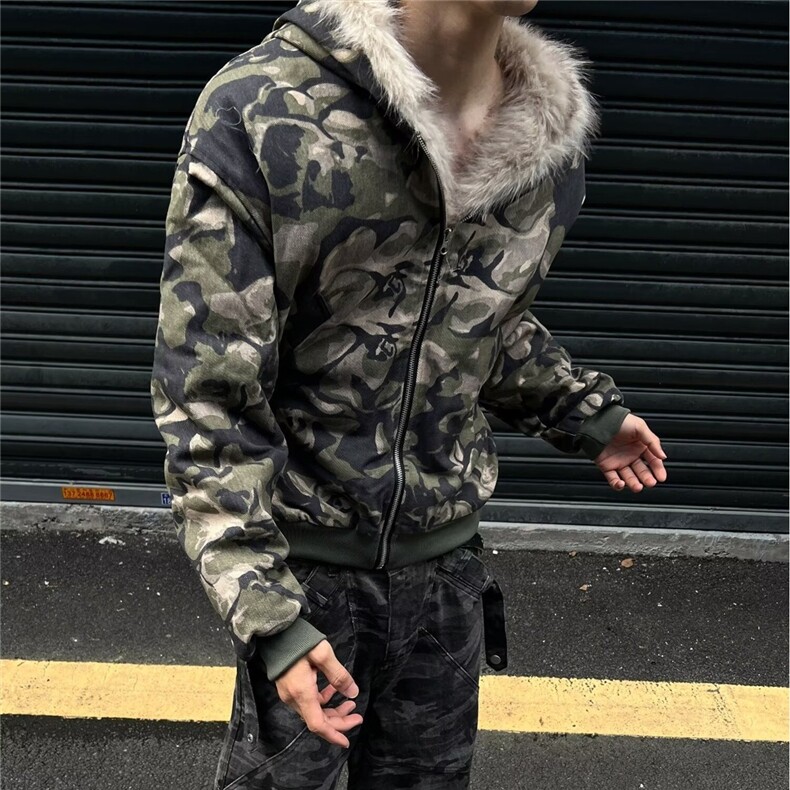 美式复古高街潮流迷彩长毛夹棉保暖棉服2219/P115,男装棉衣,星座205-3