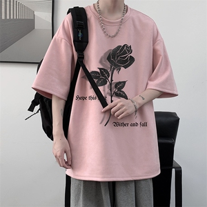 麂皮绒短袖男款t恤夏季薄款美式复古上衣服潮牌重磅圆领宽松半袖,黑白包 搭配什么上衣图片