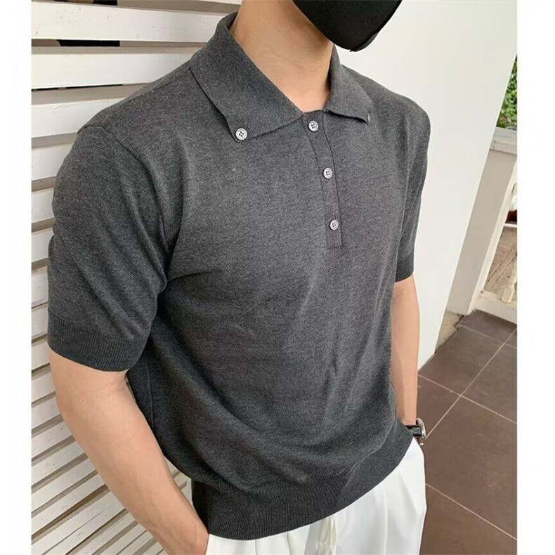 2025新款美式复古老钱风针织polo衫痞帅高级感短袖男夏季正肩tins图片