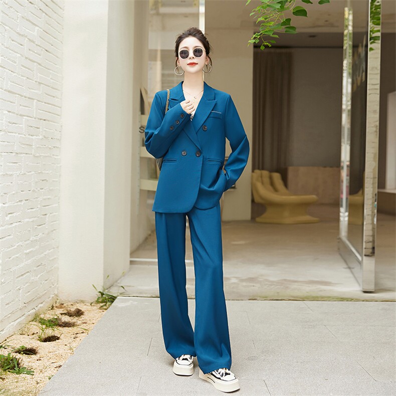 2023西装套装女秋气质设计感显瘦阔腿裤休闲西服盐系轻熟两件套装,女装套装/套裙,雅佳俏