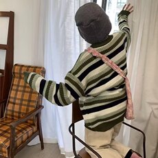 条纹复古小众圆领套头针织衫毛衣女2025春秋宽松上衣外套潮SW722，男装针织衫/毛衣，星座516A