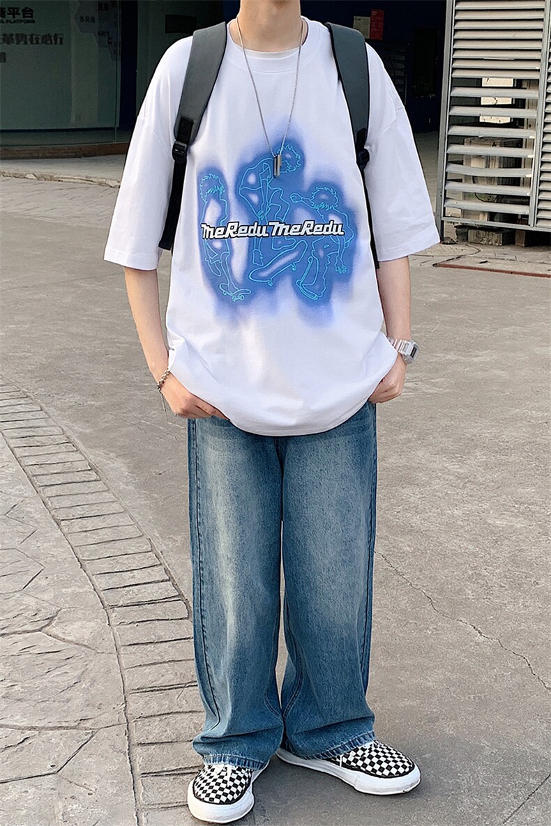 得物抖音40支双纱高品质休闲印花半袖纯棉短袖T恤男女T7210-P40,男装T恤,电商A441-1