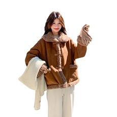 皮毛一体麂皮绒外套女2025秋冬新款韩系高级感复古时髦两面穿夹克，女装棉衣/棉服，2D078
