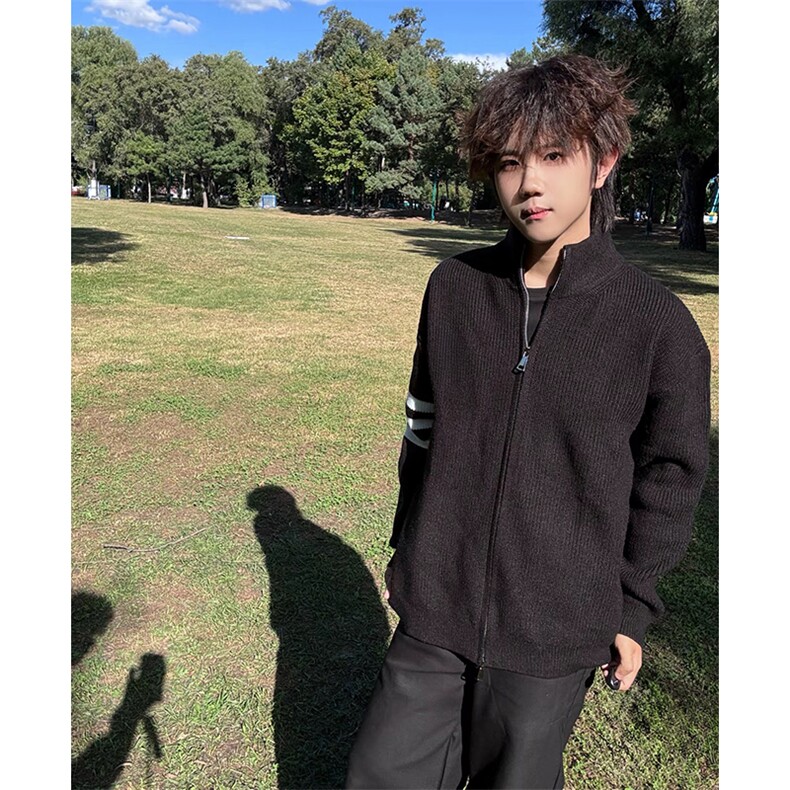 重磅秋冬北极绒开衫毛衣美式复古休闲慵懒风男女立领针织衫外套，男装针织衫/毛衣，电商A486