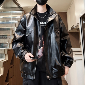 潮流新款皮衣立领男士机车情侣款外套皮夹克春季A266-PY008-P75图片