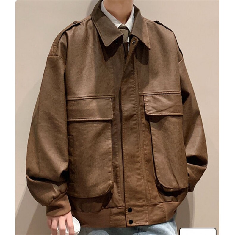 美式复古机车皮衣外套男潮ins高街痞帅翻领上衣秋季宽松夹克JG98，男装皮衣，星座1116A（原606A-3）