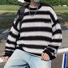 秋冬季潮流日系高级感条纹毛衣男慵懒风套头针织衫线衣M870-P41，男装针织衫/毛衣，星座512-2