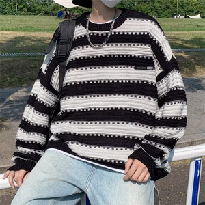 秋冬季潮流日系高级感条纹毛衣男慵懒风套头针织衫线衣 M870-P41图片