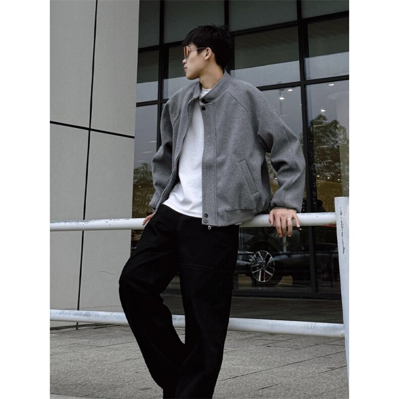 JK504-P58美式复古cleanfit短款毛呢外套男秋冬款高级感廓形立领,女装短外套,电商B323A