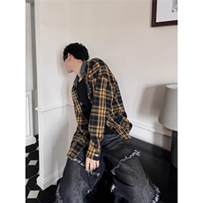 1506/QJ020/P44新款格子衬衫小众宽松高级感外套休闲衬衣潮，男装衬衫，星座1506