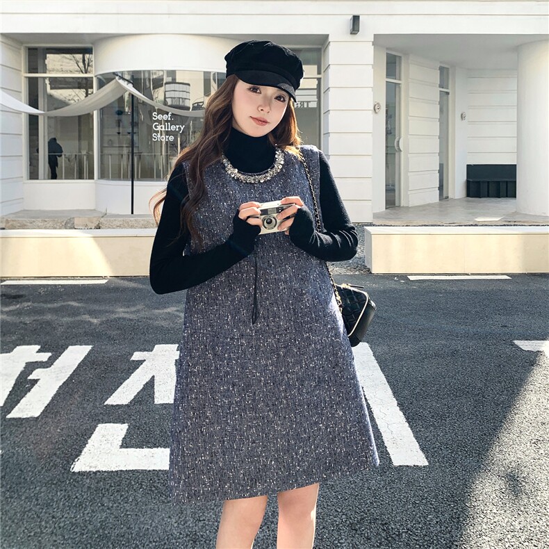 小香风钉钻背心裙+黑色针织打底衫套装W637P195-K288,女装套装/套裙,2C209