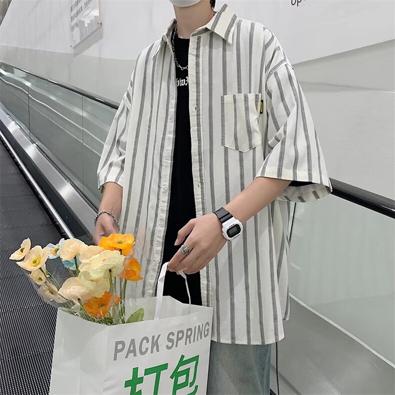 短袖衬衫春款男港风潮流弹力CS13P31,男装衬衫,星座1116-2