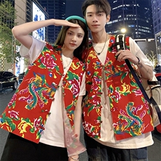 MJ02情侣东北大花盘扣风马甲外套团队服喜庆婚礼男女背心坎肩，男装背心/马甲，星座115A(原星座507）