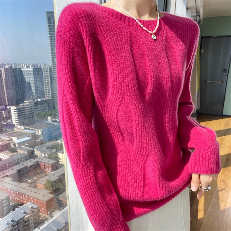 长袖圆领套头纯色2024年秋季简约羊毛衫,女装羊毛衫,德晨羊绒
