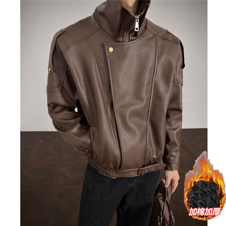双层领大码M-5XL机车PU皮衣男JK78095特P118加棉特P138控208，男装皮衣，星座226-1