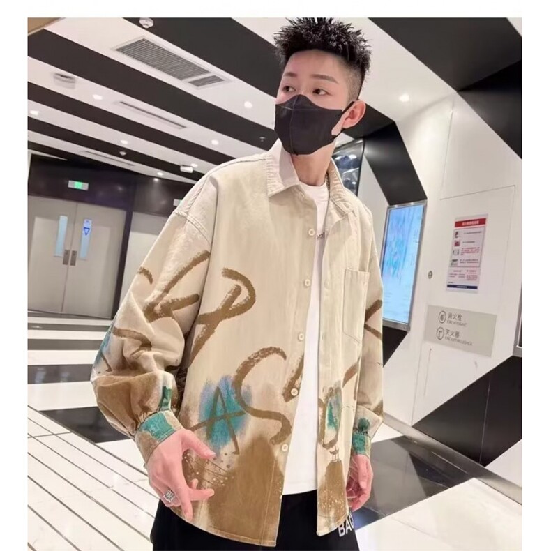 衬衫男长袖夏季潮牌易打理宽松休闲外套春秋款印花痞帅青少年衬衣,男装衬衫,星座506A
