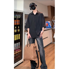 夏季冰丝短袖衬衫男女黑色宽松百搭学院风衬衣C1122-特P23，男装T恤，电商D202-1