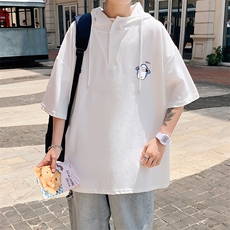 LD54167-P45连帽短袖t恤男大码胖子带帽五分袖中袖，男装T恤，电商A040