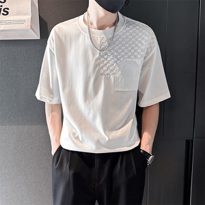2025夏季新款男士上衣 潮牌非主流拼接短袖男生T恤901-T26-P58图片