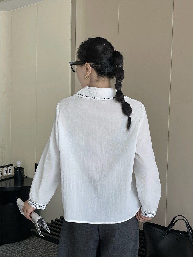 2025秋装新款复古休闲气质百搭衬衫,女装衬衫,深水步