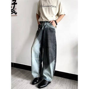 网图现货弯刀牛仔裤水洗撞色宽松阔腿潮牌直筒裤子RA702-P65图片