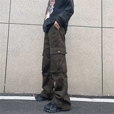 美式柳丁多口袋工装牛仔裤男美拉德设计感迷彩微喇叭拖地裤P67，男装牛仔裤，四季星座218-1