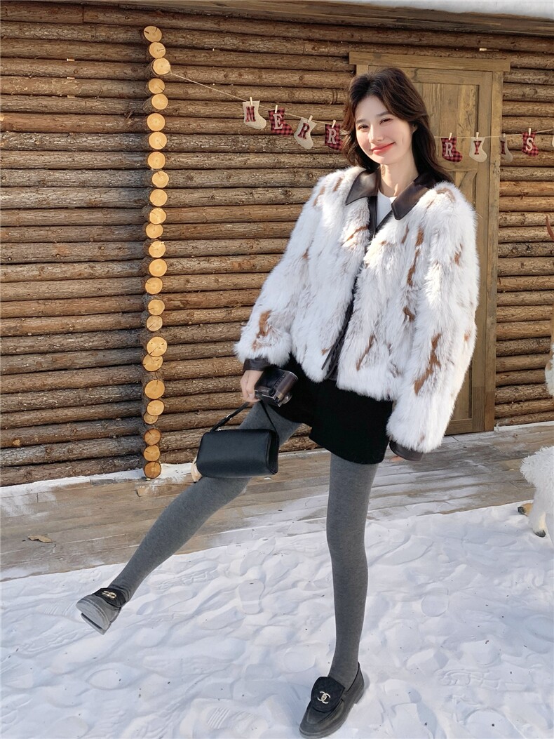 韩系设计感拼皮仿皮草女2025冬季新款小个子加厚保暖短款毛毛外套,女装短外套,艾米莉亚