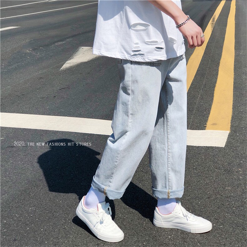 主推差价大春秋宽松阔腿九分裤港风坠感男女老爹裤1008-BK17-P35，男装牛仔裤，星座1008