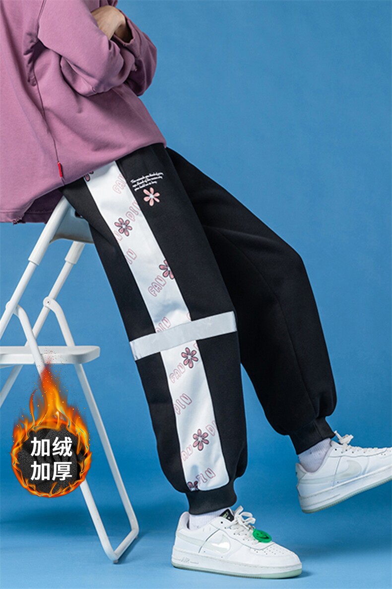 2023冬季新款日系蓝底大码加绒加厚反光卫裤M-5XHK21626-特P35,男装休闲裤,电商A022