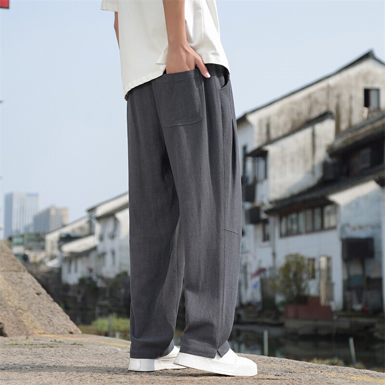 2025新款男士风亚麻休闲裤男直筒垂感裤子,男装休闲裤,电商A008