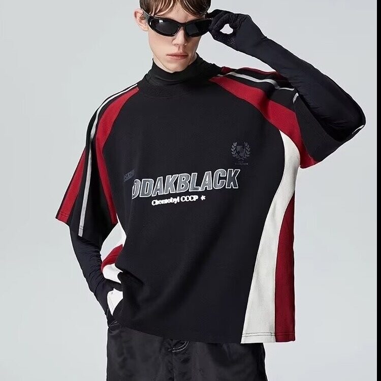 网图现货高品质珠地拼接撞色印花POLO衫短袖T恤五分袖RT134-P40图片