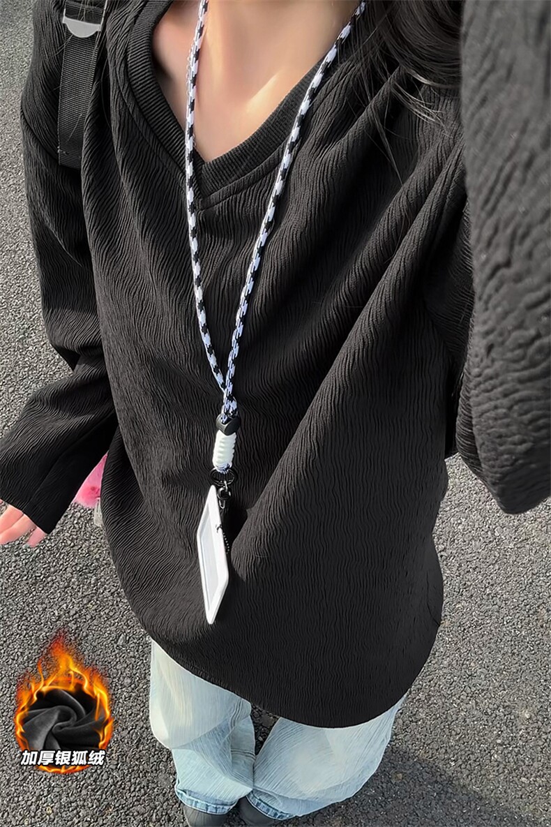 港风银狐绒男450g重磅肌理感宽松长袖T恤T24509J加绒-特P33控65,男装T恤,电商A001-1