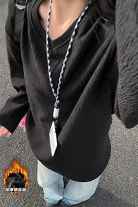 港风银狐绒男450g重磅肌理感宽松长袖T恤T24509J加绒-特P33控65图片