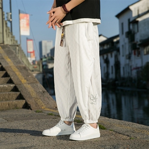新款男士休闲裤风高品质提花潮九分裤拼接K301-P65控88图片