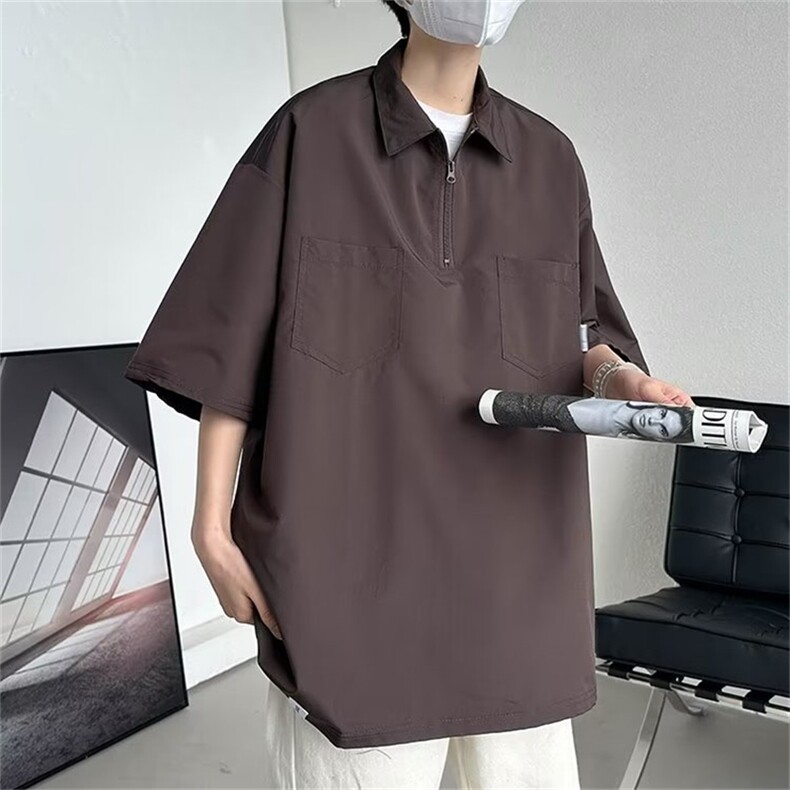 翻领设计感小众短袖T恤男夏季潮牌ins高级感工装上衣T1447-P35,男装Polo衫,星座512-2