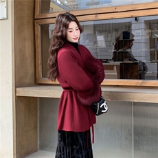 现货主推款双面羊毛呢配双层狐狸毛袖可脱卸加厚新年款p295-k458，女装双面呢大衣，丝露怡语