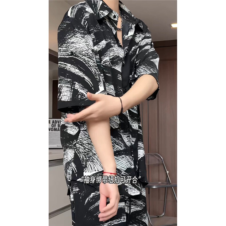 短袖衬衫男+短裤男套装男100%聚酯纤维M-5XL大码TZ78716P50控98,男装牛仔裤,星座226-1