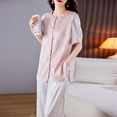 2023新款夏季女装圆领刺绣复古中式唐装显瘦减龄马甲（套装选购），女装套装/套裙，施恩睿棋