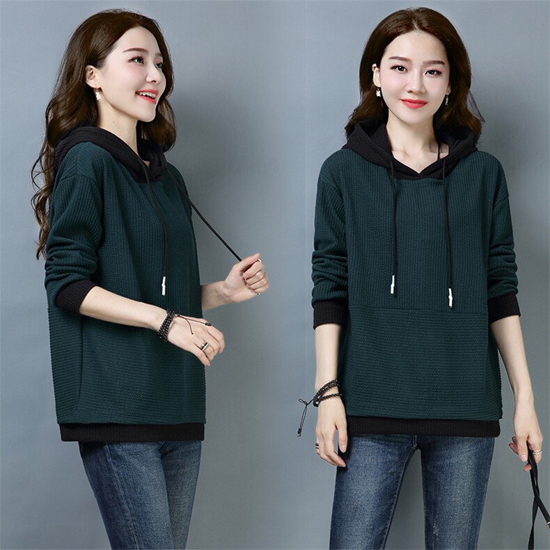 套头宽松连帽卫衣/绒衫长袖2021年秋季百搭舒适系带拼接潮流，女装卫衣/绒衫，简韵佳