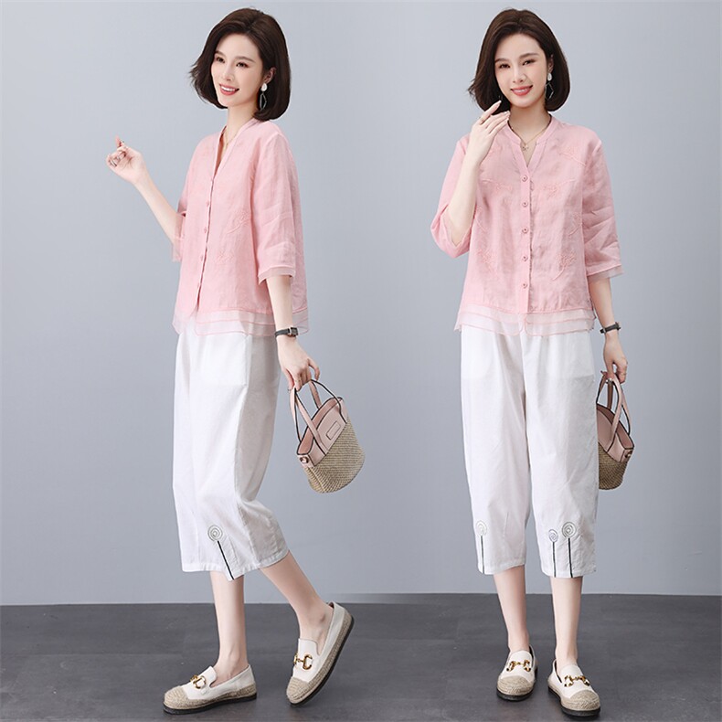 妈妈棉麻时尚减龄夏宽松微胖中老年小个子显高端贵夫人，女装大码女装，奕阳依阁