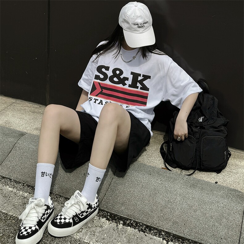 美式小领口字母潮牌宽松重磅270g纯棉短袖T恤杉情侣男女T108P32,男装T恤,星座210
