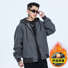 美式复古做旧加绒加厚外套宽松连帽夹克A436-978-P125168，男装夹克，电商A436