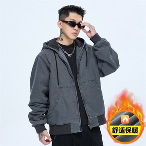 美式复古做旧加绒加厚外套宽松连帽夹克 A436-978-P125168图片