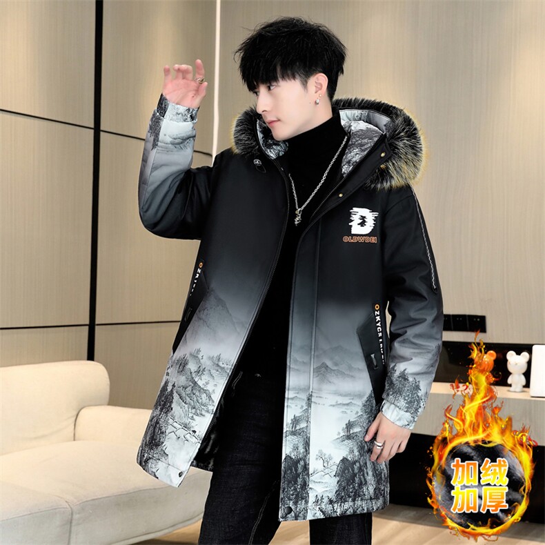 男士连帽外套冬季加绒加厚夹克加厚撞色大毛领棉衣男MY1717-P98图片